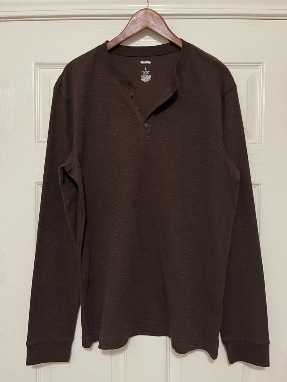 Sonoma Men's Long-Sleeve Henley Shirt in Brown
